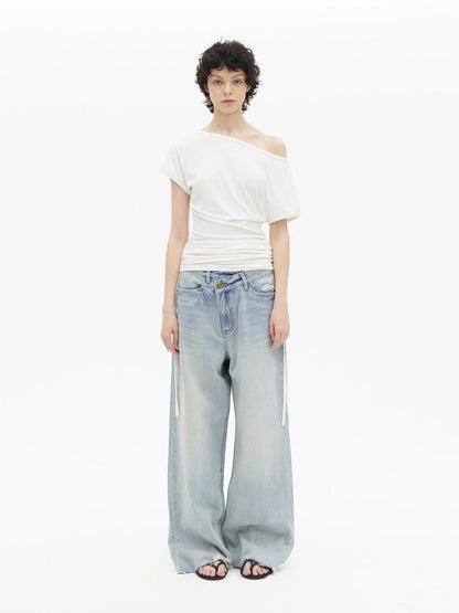 Light Wash Distressed Low Rise Straight Leg Jeans