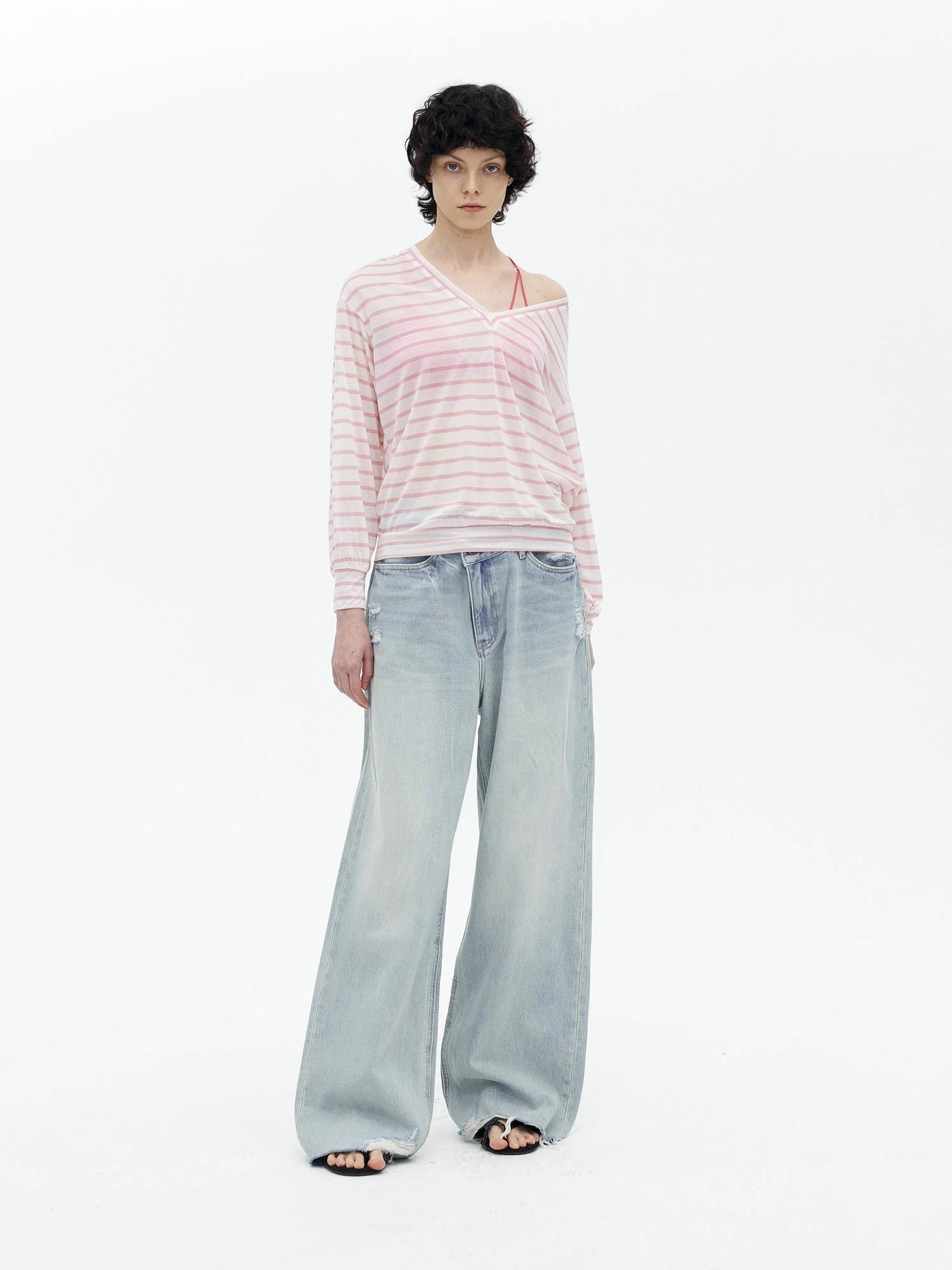 Light Wash Distressed Low Rise Straight Leg Jeans