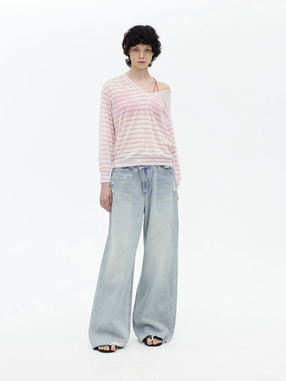 Light Wash Distressed Low Rise Straight Leg Jeans