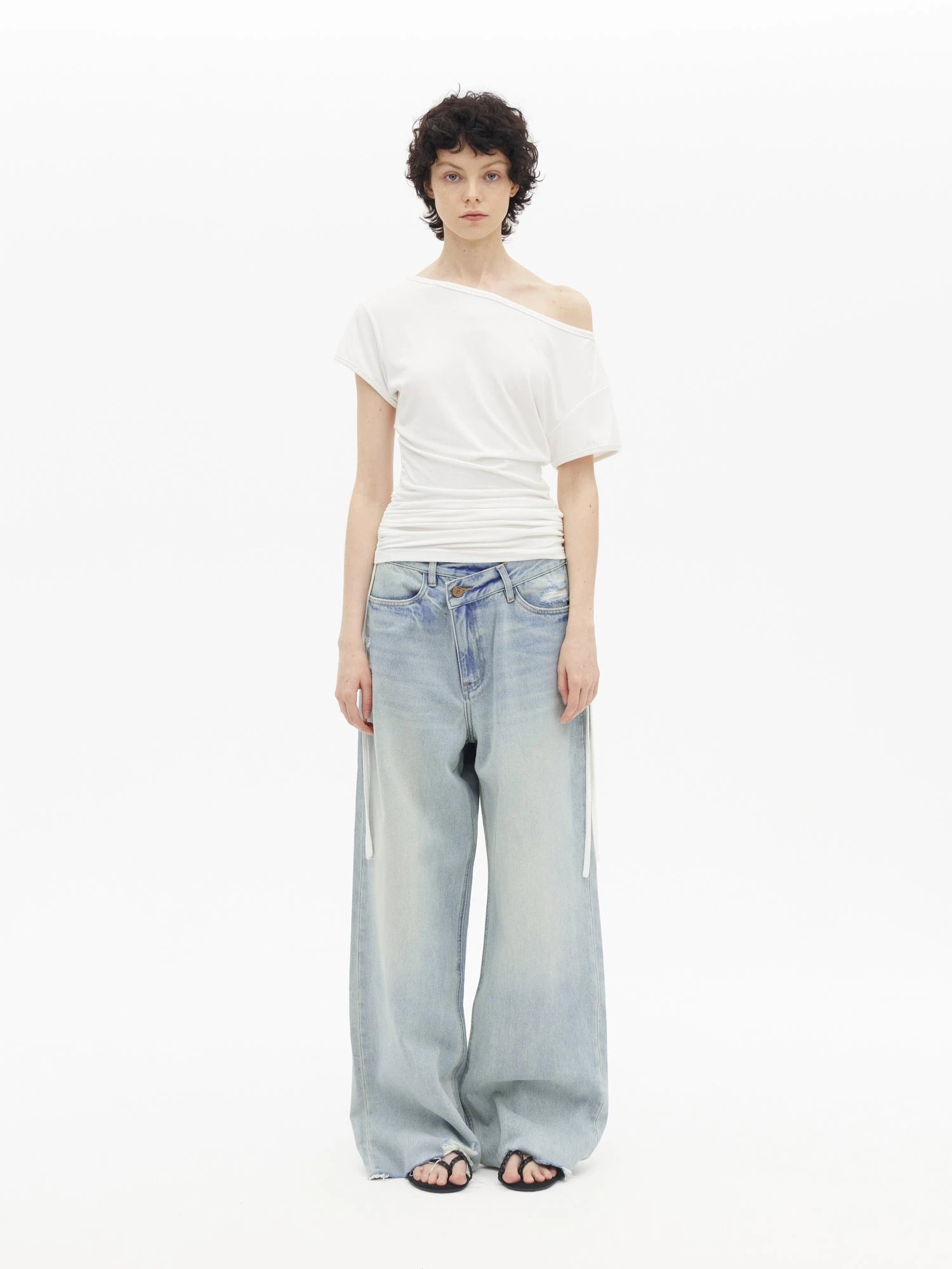 Light Wash Distressed Low Rise Straight Leg Jeans