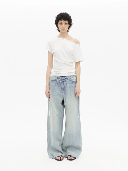 Light Wash Distressed Low Rise Straight Leg Jeans