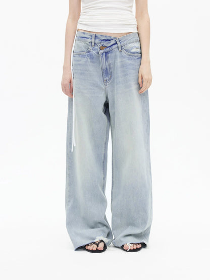 Light Wash Distressed Low Rise Straight Leg Jeans
