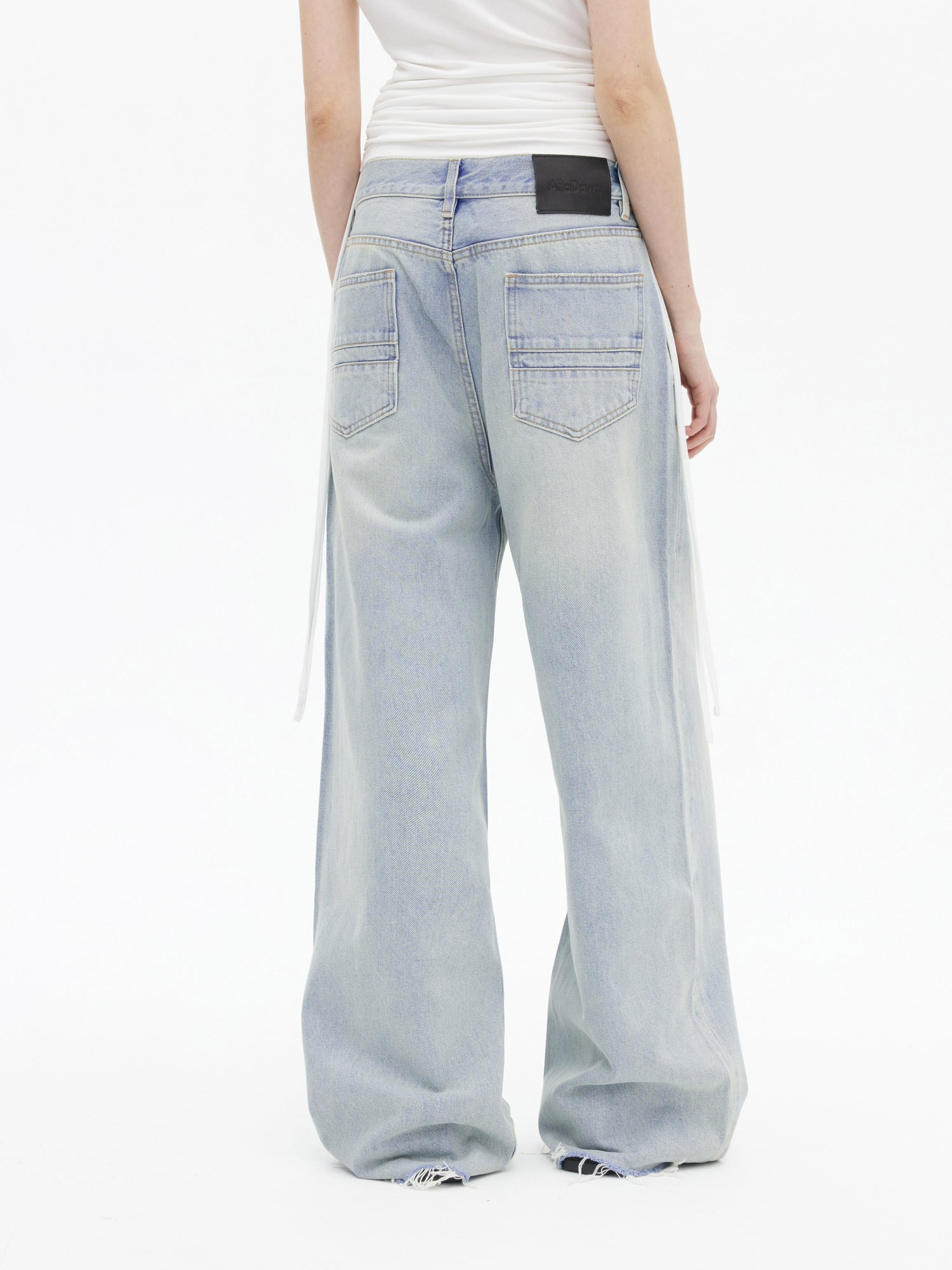 AFTADAWN Light Wash Distressed Low Rise Straight Leg Jeans