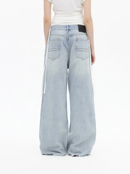 Light Wash Distressed Low Rise Straight Leg Jeans