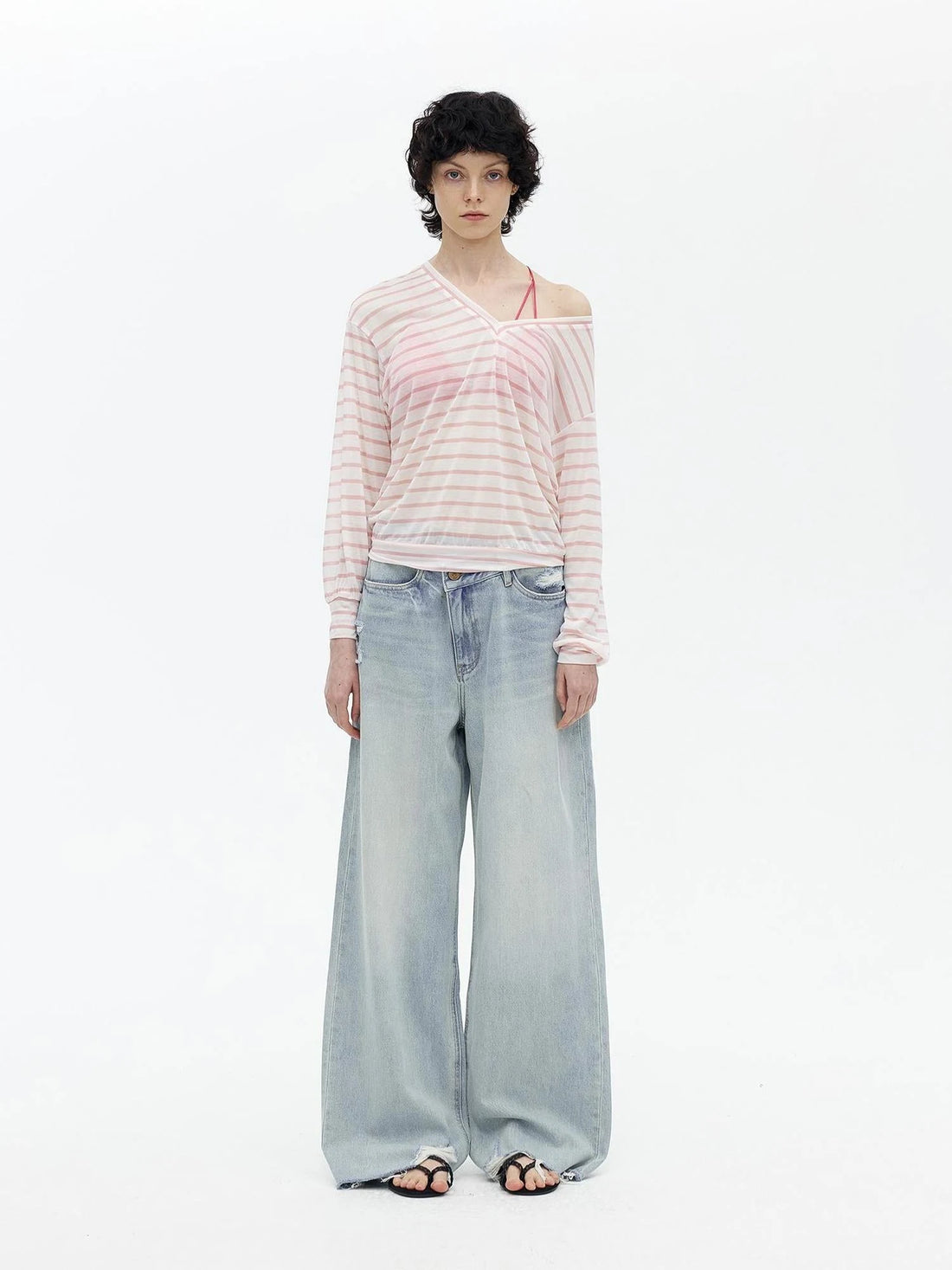 Light Wash Distressed Low Rise Straight Leg Jeans