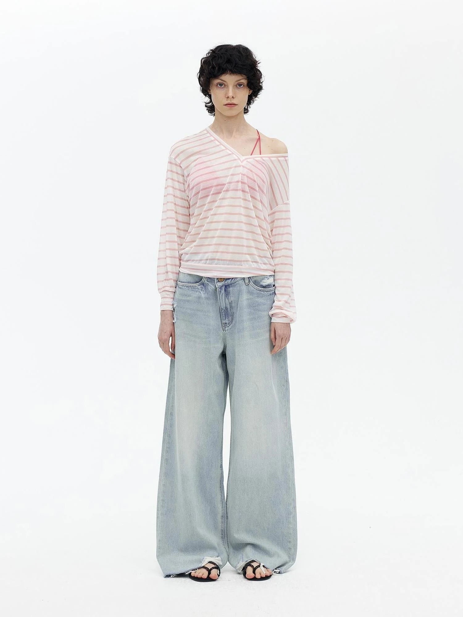 Light Wash Distressed Low Rise Straight Leg Jeans