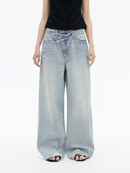 AFTADAWN Light Wash Distressed Low Rise Straight Leg Jeans