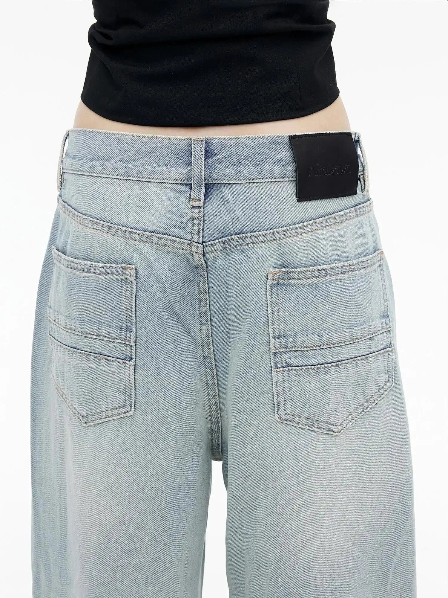 Light Wash Distressed Low Rise Straight Leg Jeans