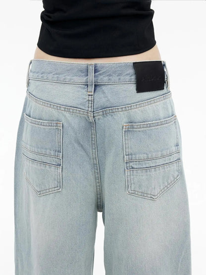 Light Wash Distressed Low Rise Straight Leg Jeans