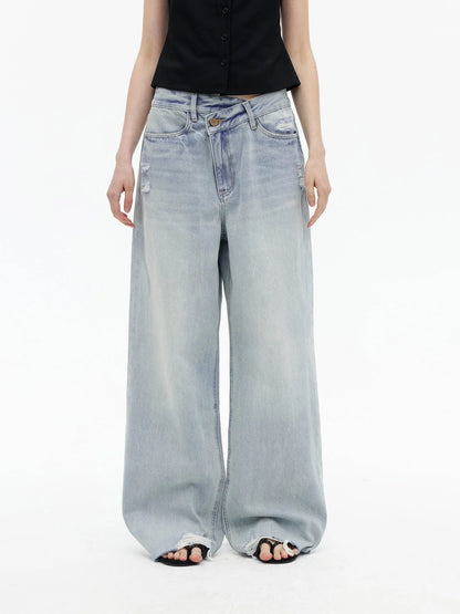 Light Wash Distressed Low Rise Straight Leg Jeans