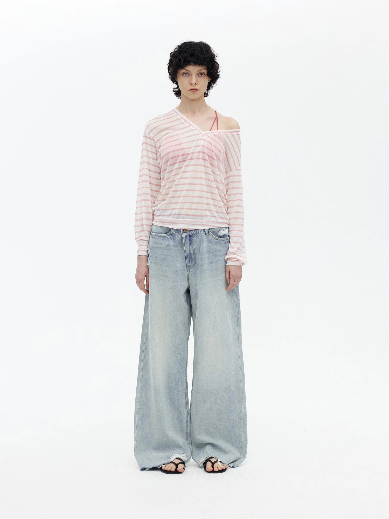 Light Wash Distressed Low Rise Straight Leg Jeans