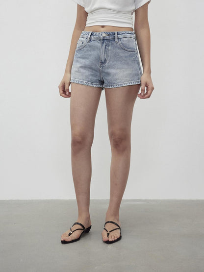 AFTADAWN Light Wash Distressed Raw Hem Low Waist Micro A Line Women&