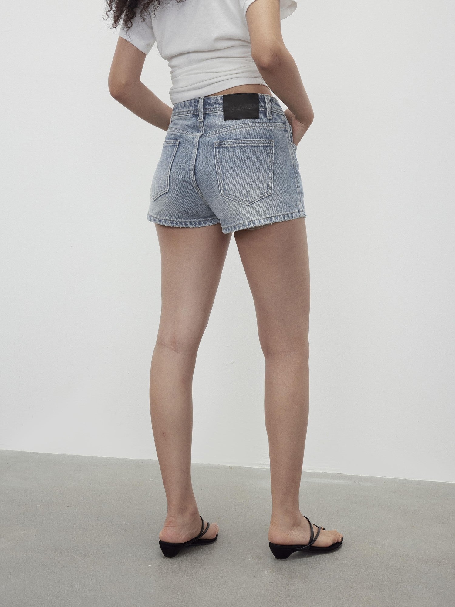 AFTADAWN Light Wash Distressed Raw Hem Low Waist Micro A Line Women&