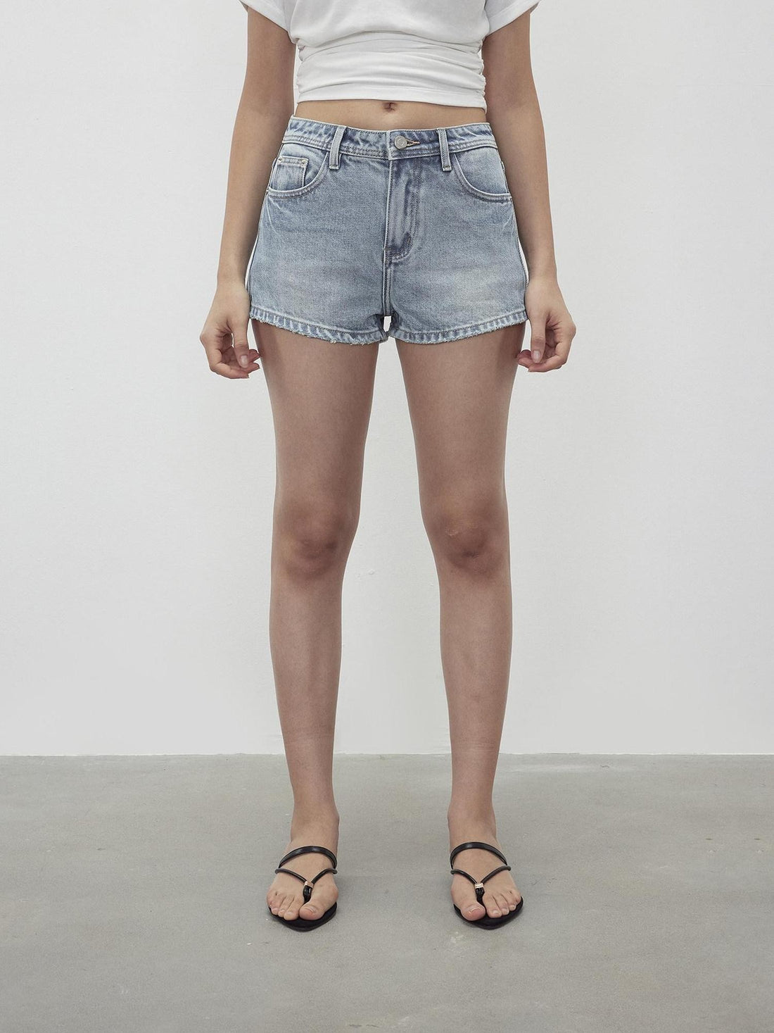 AFTADAWN Light Wash Distressed Raw Hem Low Waist Micro A Line Women&