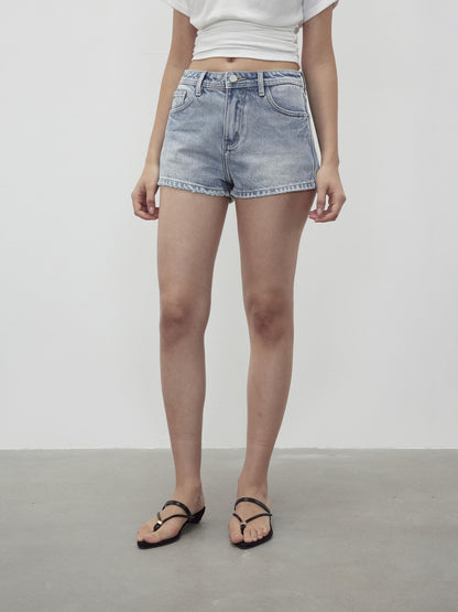 AFTADAWN Light Wash Distressed Raw Hem Low Waist Micro A Line Women&