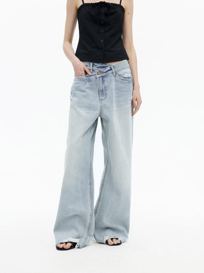AFTADAWN Light Wash Ripped Low Rise Slanted Fly Women&