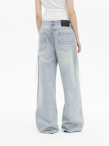 AFTADAWN Light Wash Ripped Low Rise Slanted Fly Women&