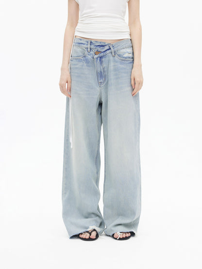 AFTADAWN Light Wash Ripped Low Rise Slanted Fly Women&