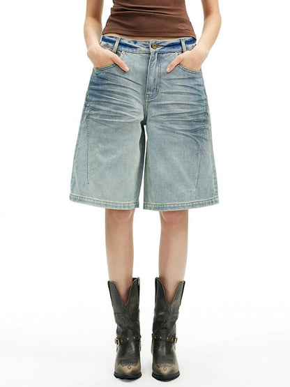 AFTADAWN Light Wash Whisker Distressed High Waist Wide Leg Women&