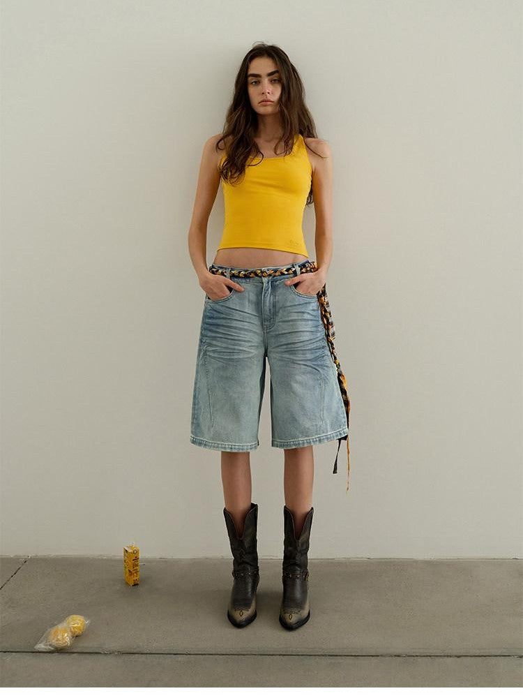 AFTADAWN Light Wash Whisker Distressed High Waist Wide Leg Women&