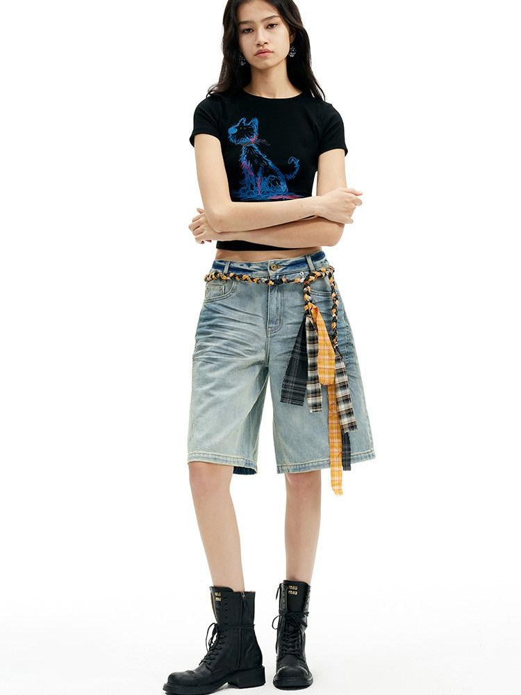 AFTADAWN Light Wash Whisker Distressed High Waist Wide Leg Women&