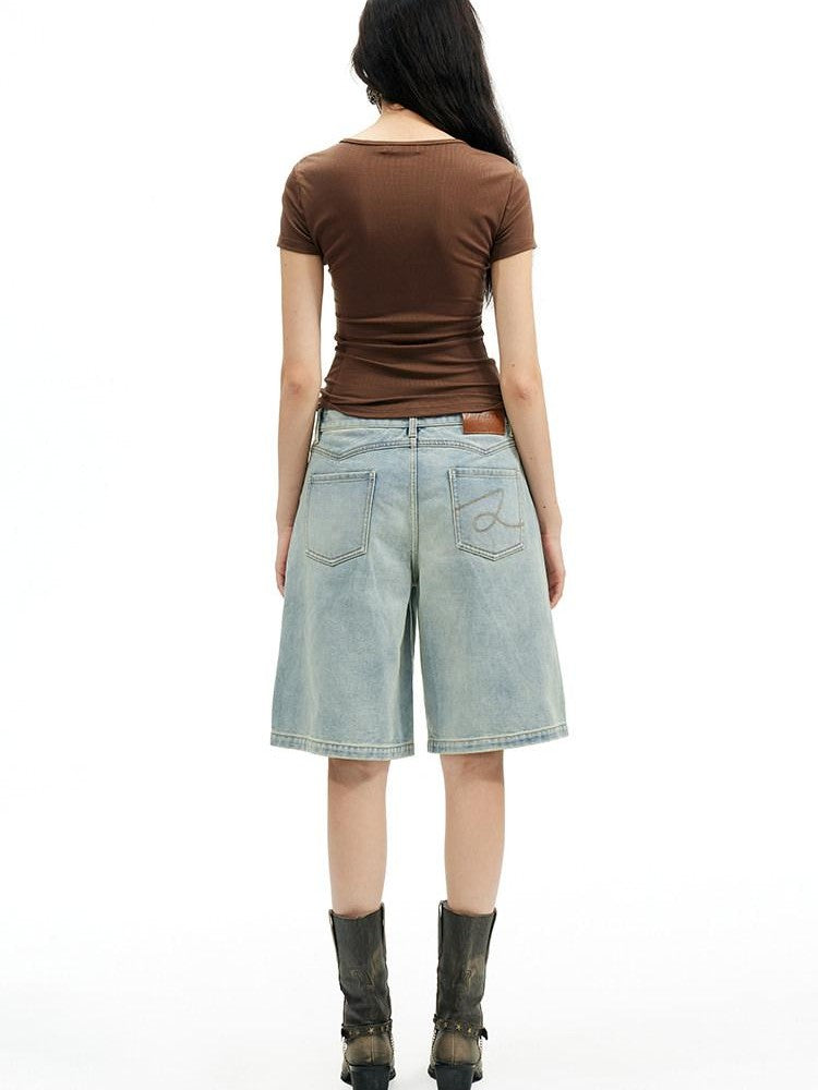AFTADAWN Light Wash Whisker Distressed High Waist Wide Leg Women&