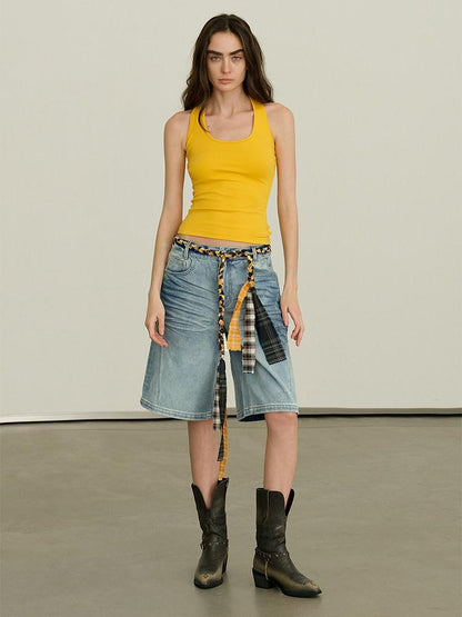 AFTADAWN Light Wash Whisker Distressed High Waist Wide Leg Women&
