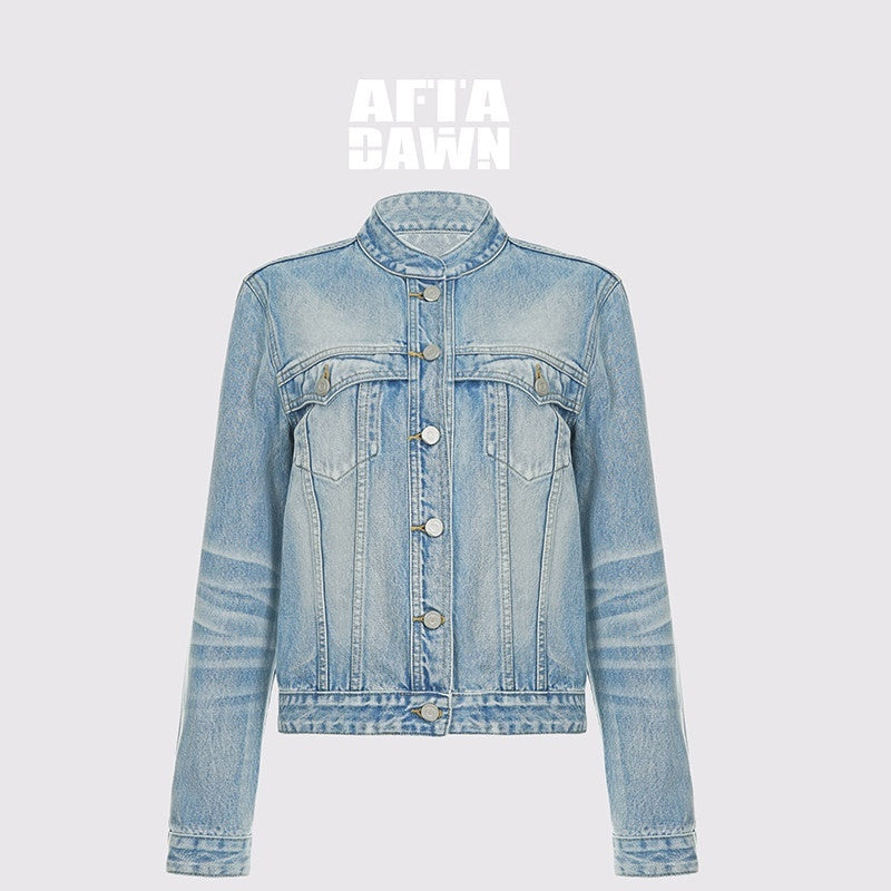 AFTADAWN_Light_Wash_Whisker_Stand_Collar_Short_Side_Pocket_Women&