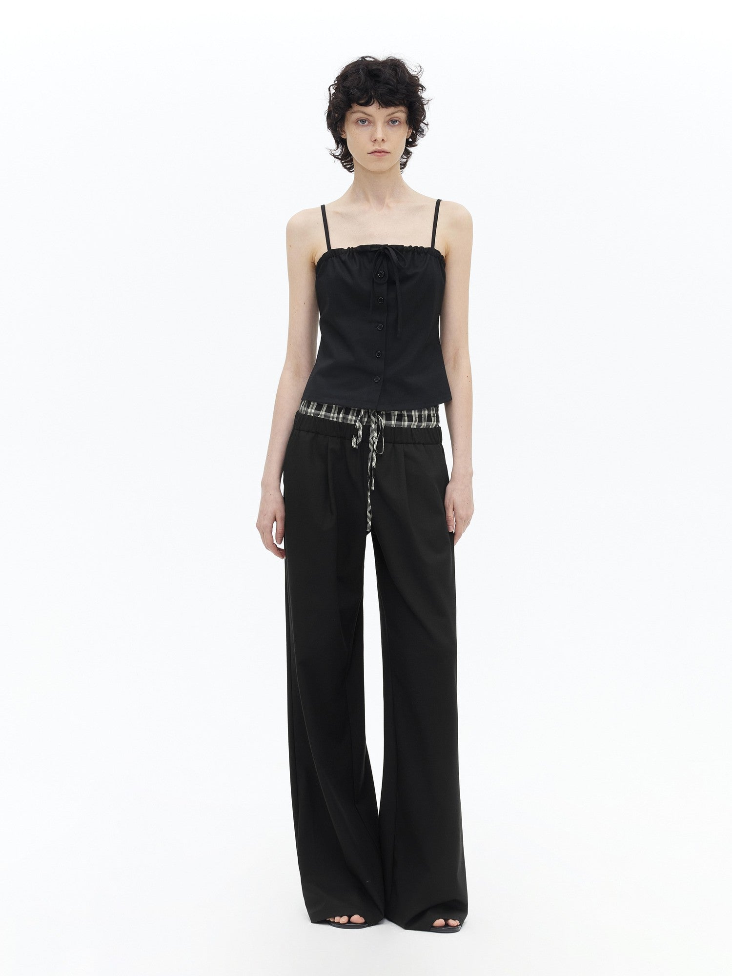 AFTADAWN Lightweight Check Patchwork Drawstring Women&