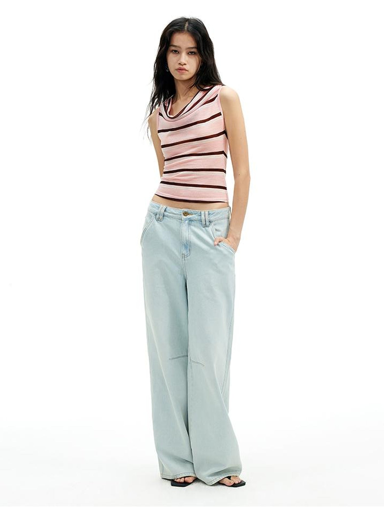 AFTADAWN Lightweight Mesh Leisel Multi Way Striped Slim Fit Sleeveless Top