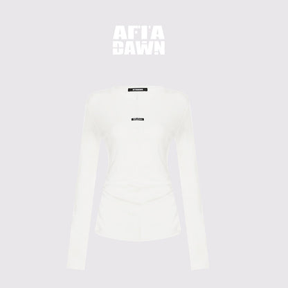 AFTADAWN_Logo_Embroidery_Ruched_Waist_Round_Neck_Women&