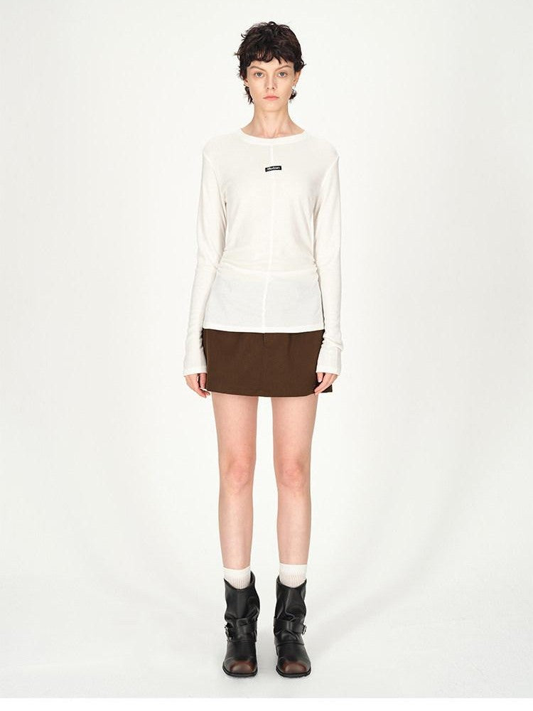AFTADAWN Logo Embroidery Ruched Waist Round Neck Women&