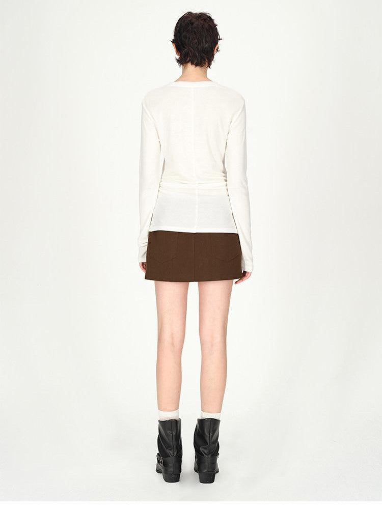 AFTADAWN Logo Embroidery Ruched Waist Round Neck Women&