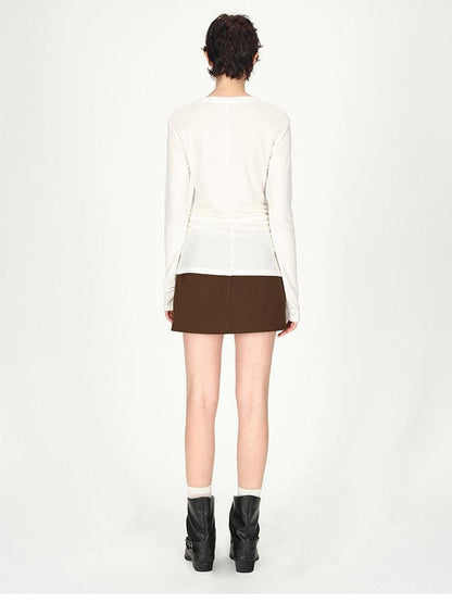 AFTADAWN Logo Embroidery Ruched Waist Round Neck Women&
