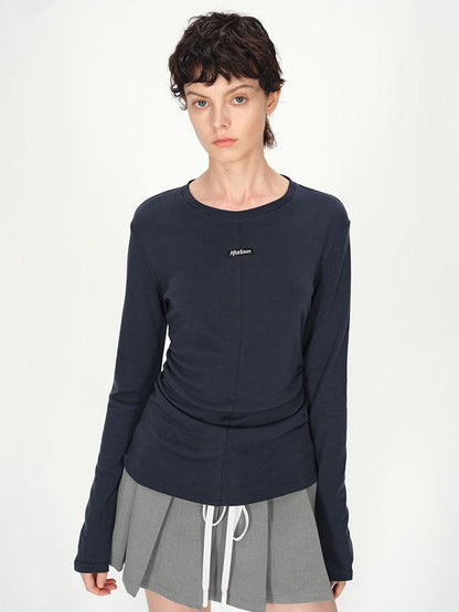 AFTADAWN Logo Embroidery Ruched Waist Round Neck Women&