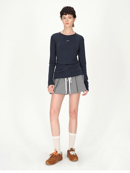 AFTADAWN Logo Embroidery Ruched Waist Round Neck Women&