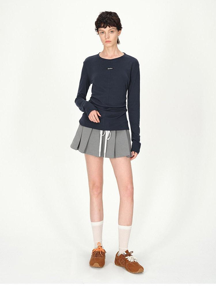 AFTADAWN Logo Embroidery Ruched Waist Round Neck Women&