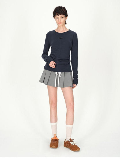 AFTADAWN Logo Embroidery Ruched Waist Round Neck Women&