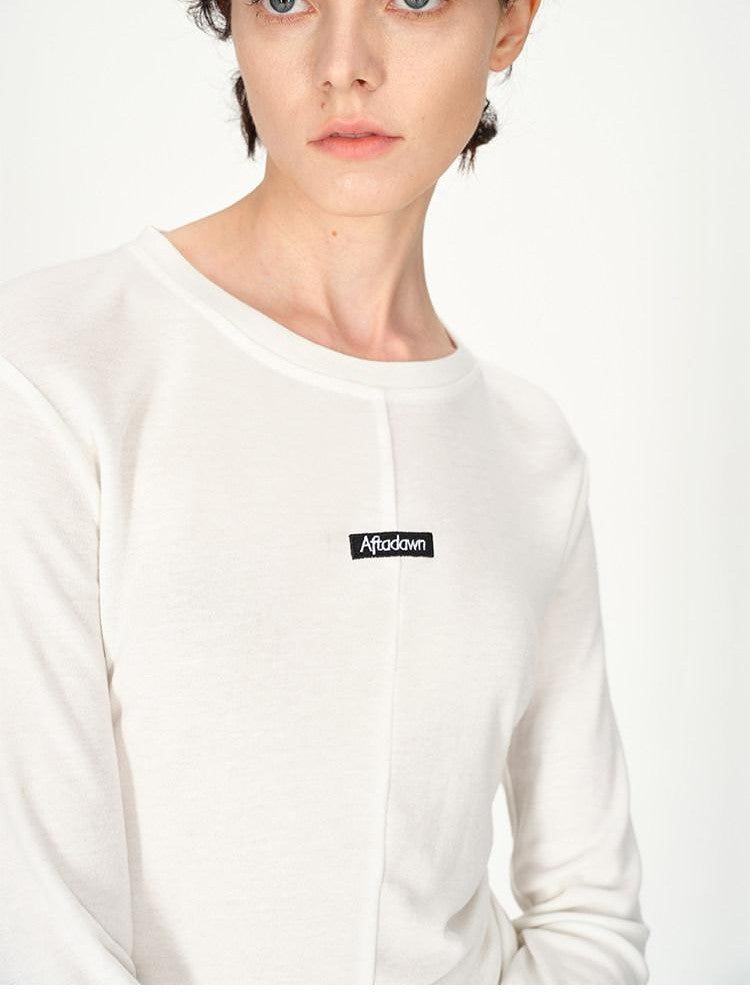 AFTADAWN Logo Embroidery Ruched Waist Round Neck Women&