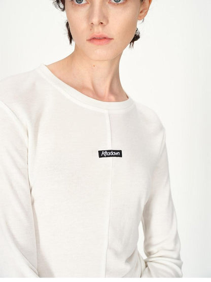 AFTADAWN Logo Embroidery Ruched Waist Round Neck Women&