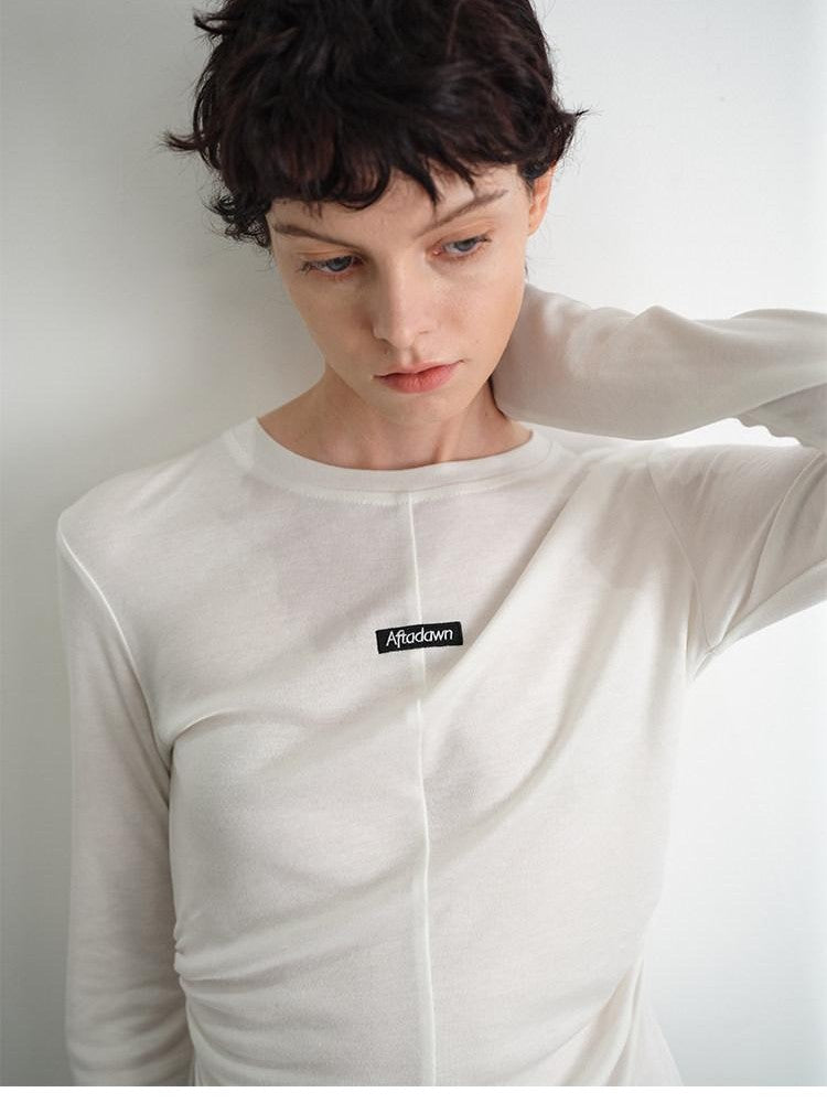 AFTADAWN Logo Embroidery Ruched Waist Round Neck Women&