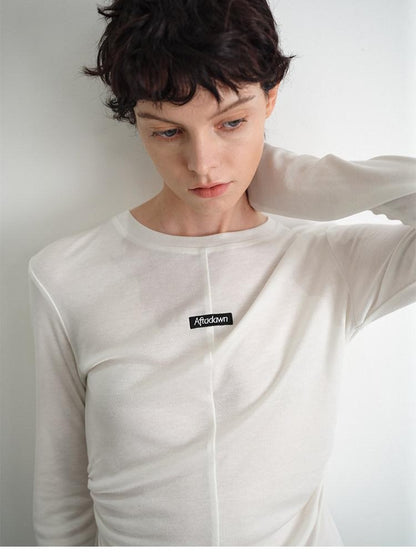AFTADAWN Logo Embroidery Ruched Waist Round Neck Women&