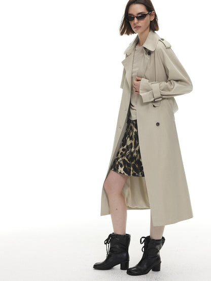 AFTADAWN Loose Belted Double Breasted Lapel Long Sleeve Wool Blend Women&