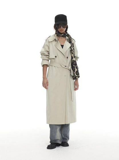 AFTADAWN Loose Belted Double Breasted Lapel Long Sleeve Wool Blend Women&
