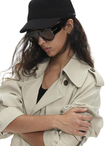 AFTADAWN Loose Belted Double Breasted Lapel Long Sleeve Wool Blend Women&