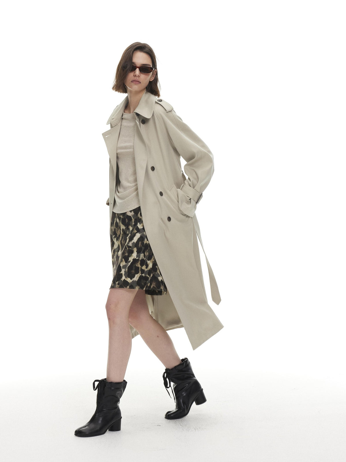 AFTADAWN Loose Belted Double Breasted Lapel Long Sleeve Wool Blend Women&
