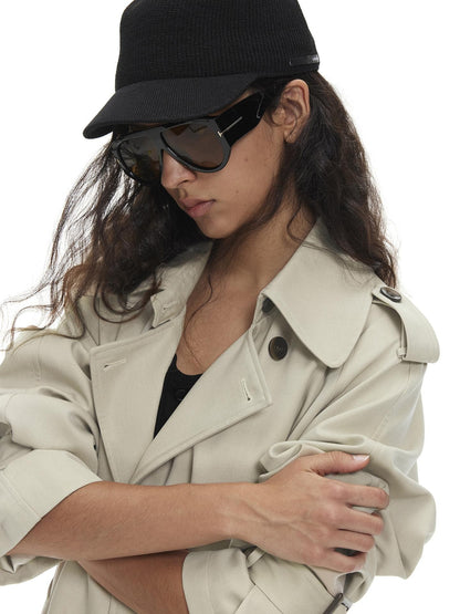AFTADAWN Loose Belted Double Breasted Lapel Long Sleeve Wool Blend Women&