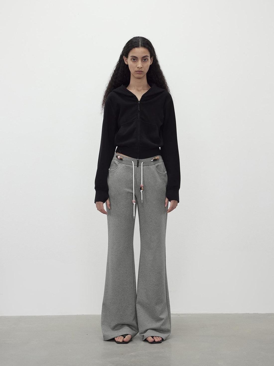 AFTADAWN Low Rise Soft Cotton Flared Joggers with Beaded Drawstring