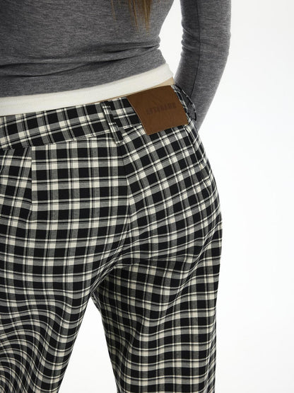 AFTADAWN Low Waist Lyocell Checkered Wide Leg Pants With Dropped Crotch