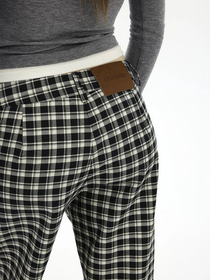 Low Waist Lyocell Checkered Wide Leg Pants With Dropped Crotch
